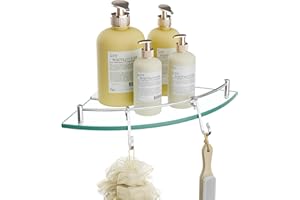 KES Corner Shelf Floating Glass Shelf with Rail SUS304 Stainless Steel, Bathroom Shower Shelf Tempered Glass Wall Mount Bracket Polished Finish, BGS2101A