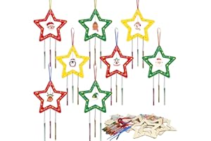 HONMOK 8 Pack Christmas Craft Kit for Kids, Wooden Pentagram Windchimes Craft for Children, DIY Xmas Arts and Crafts for Toddlers Boys Girls Christmas Gifts & Presents Xmas Party Activities