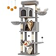 Feandrea Cat Tree, 69-Inch Tall Cat Tower for Indoor Cats, Multi-Level Cat Condo with 2 Caves, 2 Baskets, 5 Scratching Posts, Self-Groomer, Perch, Hammock, Dove Gray UPCT182G01