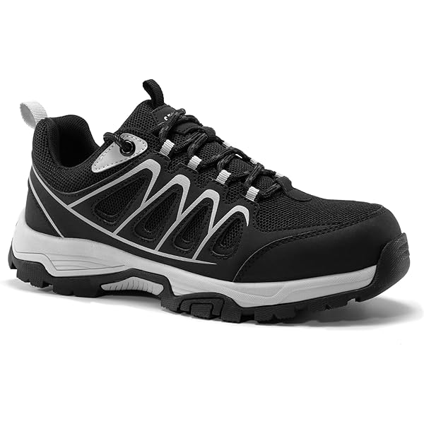 SPIEZ Veiligheidsschoenen voor Mannen Vrouwen - Air Cushion Non-Steel Composite Toe, Lichtgewicht Fashion Sneaker Ontwerp, Slip-On Hands-Free Gemak, Zwart Oranje EU 45