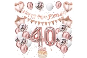 VUCDXOP Decoraciones de 40 cumpleaños de oro rosa: globos, pancarta, tartas y número 40 para mujer