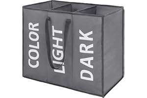 Maxsilan 120L Large Laundry Basket with 3 Compartments, Collapisable Laundry Bag, Foldable Laundry Hamper, Folding Washing Storage Bin, Dark Grey