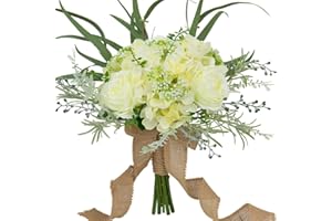 LESING Ramos de Boda de hortensias Artificiales, Ramo de Rosas Hechas a Mano, románticos, Ramos de Boda para Novia, Dama de Honor, con Flores, 12.5 Pulgadas (Ramo de hortensias Blancas)