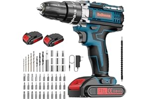UNDREEM 21V Max Power Drill Impact Driver Combi Drill Kit with 2 * 2000mAh Li-Ion Battery, 45 Nm Electric Screwdriver, 25+3 Torque, 57 Piece Accessory Set