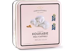 ‎CHRISANTHIDIS DELIGHTS Chrisanthidis Traditionelle Griechische Kourabie 450 g – Mandel Butterkekse mit Puderzucker – Authentisches Griechisches Gebäck in Metallbox – Mediterrane Delikatesse & Geschenkidee