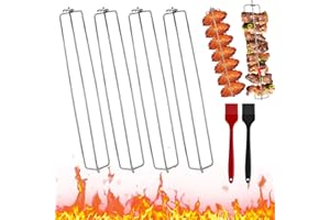 W RXKIOCS 4 Pièces Support Poulet Barbecue Support Poulet pour Barbecue Support à Poulet Barbecue Support Poulet Rail d'Aile de Poulet à Pince Rail d'Aile Pique-nique Fête Camping Barbecue (avec 2 brosses)