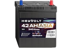 ‎BATTERIE24.DE HeyVolt Asia Autobatterie 12V 42Ah 340A/EN Starterbatterie, absolut wartungsfrei ersetzt 35Ah 40Ah, Pluspol Rechts