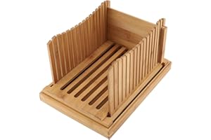 zhoul Nature Bamboo Affettatrice per pane con vassoio raccogli briciole, guida tagliere per toast compatto e pieghevole Tagliapagnotte per panini con bagel