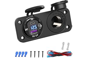 Presa Accendisigari 12 Volt USB C: Qidoe PD 3.0 e QC 3.0 Porta per Auto Alluminio 150W Adattatore Caricabatterie Presa da Pannello con Interruttore LED Voltmetro per 12V /24V Barca,Marina,RV,Golf Cart