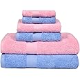 haus & kinder 100% Cotton Towel Set of 6 Combo - 2 Bath, 2 Hand, 2 Face Towels Soft Highly Absorbent Quick Dry for Beach Gym Pool 500 GSM (Pink & Sky Blue)