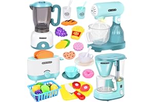 Aragallant Utensilios Cocina Juguete, Accesorios Cocina Juguetes Infantil con Cafetera, Licuadora, Batidora, Tostadora, Comida Juguete Cocinita, Electrodomésticos Juguete Regalo para Niños Niñas 3 4 5