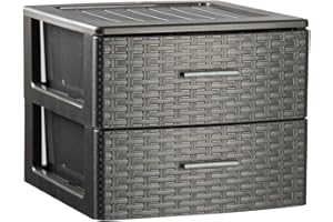 Acan Tradineur - Cajonera de ordenación Rattan de plástico - 2 cajones - Torre de almacenaje Multiusos, Organizador Auxiliar, Almacenamiento, baño - 31,5 x 36,5 x 36,5 cm - Color Antracita