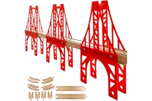 OrgMemory Treno Legno Ponte, 3 Ponte Sospeso, Pista Treno in Legno, Pista Trenino, Pista Macchinine giochi, Compatibili con Tutte le Principali Marche
