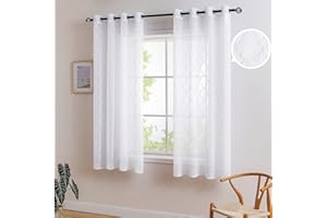 MIULEE Visillos Bordados Cortinas Translucidas de Dormitorio Moderno Visillo Transparente con Anillas para Ventana Salon Habitación Sala Cuarto Comedor 140 x 145 cm 2 Hojas Geometría Blanco