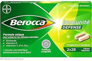 Berocca® Immunité Défense - Préparez vos défenses naturelles - Echinacée, Vitamine D, Vitamine C, et Zinc - Souche microbiotique- Complément alimentaire -56 comprimés