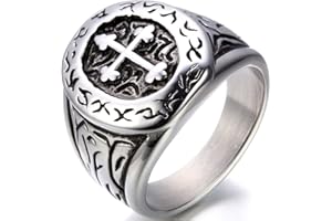 JewelryWe Gioielli Anello Grande da Uomo Donna Retro Stile Acciaio Inossidabile Croce Anello Band, Anello Punk Musica, Incisione Personalizzato