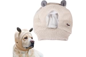 SUXGUMOE Gestrickte Hundemützen, Winter Haustier Hund Ohrenschützer Ohrenwärmer Abdeckungen Lärmschutz Hundekopf Wrap Kaninchen Kostüm Ruhige Ohren für mittelgroße Hunde Katzen (BEIGE)