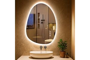 PESENXAN Asymmetrisk LED-badrumsspegel med belysning 75 x 55 cm, dimfri, 3 ljusfärger justerbar spegelbadrum med belysning, d