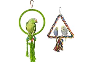 Newsmy 2 Pack Bird Swing Super Large Size Cotton Bird Parrot Rope Perch Parrot Play Stand Bite Resistance Swing Rope Ring Boredom Breaker for Budgie Cockatiel Finches Toys