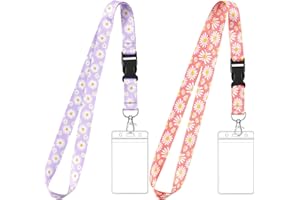 Zonon 2 Set Lanyard with Card Holder, Neck Strap Flowers Lanyard and Waterproof Transparent Badge Holder for ID Card, Office School Supplies (Daisy)