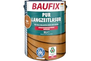 BAUFIX PUR Langzeitlasur teak, seidenglänzend, 5 Liter, Holzlasur, für innen & außen, besonders haltbar, für alle Holzarten, witterungsbeständig