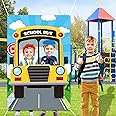 WATINC Back to School Photo Booth Props Frame, Kindergarten Preschool School Bus Photography Backdrops for First Day of School Party Decorations, Welcome Back to School Supplies, Large Size 5x3