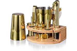Cocktail Shaker Set,Esmula 750ML 12 Teiliges Edelstahl Barkeeper Kit Geschenk für Männer, Frauen, Freunde, Home Stylish Bar Tool Set mit Cocktail Rezeptheft (Gold-Titanbeschichtet)