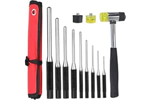 MAGIIN 9PCS Roll Pin Punch with Storage Pouch and Soft Mallet Set, Hand Pin Removal Tool for Automotive Jewelry Watches Repair, Round Steel Hollow Punch Set for Leather Watch Band Canvas Eyelet