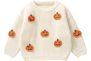 Xeadoffubio Baby Unisex Halloween Pullover Langarm Rundhalsausschnitt Kürbis Buchstabe Stickerei Strick Pullover Baby Halloween Sweatshirt Halloween Geist Pumpkin Strick Pullover
