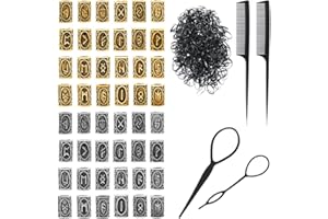 Keboyoe 48 Sztuk Koralików do Brody Wikingów z 1000 Gumowymi Taśmami - Nordycka Queta, Koraliki Runowe, Antyczne Koraliki do Zaplatania Włosów, Bransoletka dla Mężczyzn