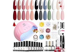 Modelones Gel Nail Kit - 12 Colors White Black Nude Red Gel Nail Polish Set With 48W Lamp, Base Top Coat, Manicure Tools for DIY at Home