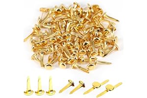 CANCYCC 100 Stück Mini Brads Musterbeutelklammern, 8 * 17mm Rundkopfklammern Gold Mini Brads Scrapbooking Musterklammern für Schule Büro Papier Briefklammern Basteln Handwerk DIY