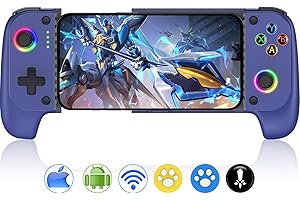 Mobiler Game Controller für iPhone/Android mit Case Support,Hall-EffektJoysticks Gamepad Controller mit Vibrationseffekt und Turbofunktion, einziehbarer Phone Concontroller mit RGB für PS Remote Play