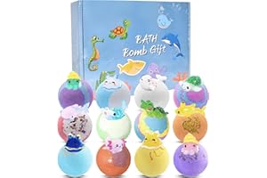 KYSUN Kulki do kąpieli z bąbelkami, naturalna bomba do kąpieli dla dzieci, wegańskie, organiczne, 60 g x 12 bomb do kąpieli z niespodzianką oceaniczną dla dzieci, naturalna bomba spa, prezent, musujące