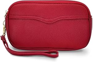 MultiValue Portfel damski, wzór liczi, jednolity kolor, duża pojemność, skórzany portfel, damski, długi, dwuwarstwowy portfel, duży, z zamkiem błyskawicznym, czerwony, 7.87 x4.72 x1.57 zoll,