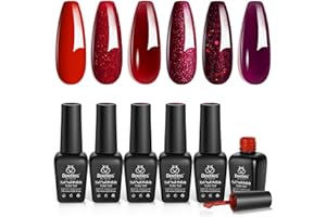 BEETLES GEL POLISH Beetles Red Gel Nail Polish Set Poinsettia Collection Dark Red Burgundy Red Valentine's Day Red Glitter Gel Polish Soak Off UV LED Nail Lamp Gel Nail Kit Nail Art Manicure Kit Gifts for Women