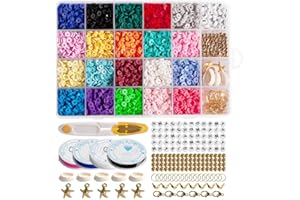 RUIYWEN 4275 pezzi Perline Piatte Rotonde in Argilla Polimerica 6mm Perline per Fare Bracciali Collana Adulti Bambini Gioielli Regali Artigianato Fai da Te (20 Colori con Accessori)