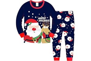 TCWWBB Weihnachten Schlafanzug Kinder Jungen Langarm Zweiteilig Pyjama Set Weihnachtsmann Elch Bär Baumwolle Mädchen Zweiteilig Schlafanzüge Set Größe 2-12 Jahre 98 104 110 116 122 128 140 152