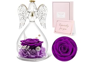 Sunia Festa della Mamma Idee Regalo,Rosa Stabilizzata Vera in Angel Cupola Regalo Mamma,Rosa Eterna con Angelo Figurine di Vetro,Regalo Donna Compleanno,Regalo Nonna,Regali Festa della Mamma Originali