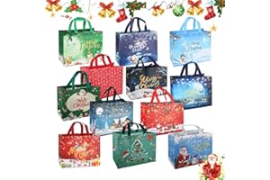 ANYINGKAI 12piezas Bolsas de regalo grandes navideñas,31.5×17×25cm Navideñas con asa,Reutilizables de fieltro para Navidad,Bolsas de Navidad con asas