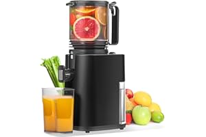 MAISON HUIS Slow Juicer with 13.5 cm Extra Large Filling Chute Juicer for Whole Fruits and Vegetables, Easy to Clean Juicer Vegetables and Fruit, High Juice Yield Juicer Machine (Black)