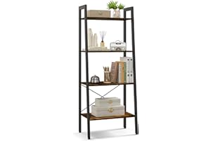 GAWENTINY Ladder Shelf, 4-Tier Bookshelf, Storage Rack, Bookcase with Steel Frame, for Living Room, Home Office, Kitchen, Bedroom, Industrial Style, Honey Brown