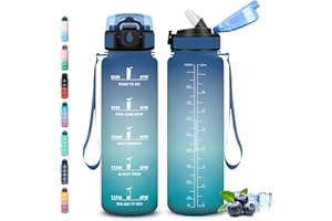 Grsta Borraccia 1 litro, Borraccia con Cannuccia, Senza Perdite, Borraccie Motivazionale, Facile da Pulire, Borracce con Slogan Motivazionale, Bottiglie Acqua per Fitness, Yoga, Escursionismo