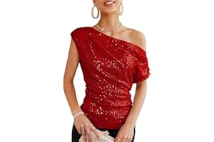 GRACE KARIN Women Elegant Sequin Tops Party Glitter Ruched Wrap Tops Sparkly Blouse