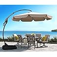 Grand patio Garden Parasol with Base Round 300 cm, Aluminium Cantilever Umbrella with 8 Ribs, Crank Lift Operating, Large Patio Umbrella for Pool, Outdoor (Champagne)
