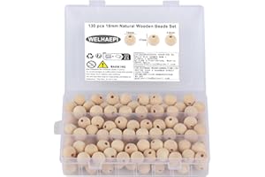 WELHAEPI 130 Pezzi Perle Rotonde in Legno, Perline Legno Naturale, Palline di Legno con Foro per Decorazioni Artigianali Fai-da-Te - 18mm