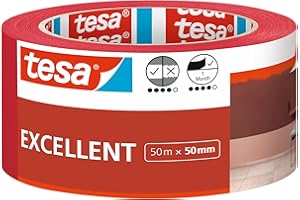 tesa Nastro per Mascherature Excellent - Nastro adesivo da pittura in carta sottile per lavori di verniciatura - Per tutte le tinte, vernici e smalti - Uso interno - 50 m x 50 mm