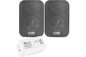 Power Dynamics Bluetooth Wall Speakers Set with Compact Bluetooth Amplifier, Indoor Outdoor Waterproof Speaker System IP56 Rated, 3 Inch Wall Mounted Speakers, for Schools, Restaurants & Gyms, Black