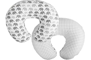Boppy Housse de Coussin de qualité supérieure, Motif éléphants Gris, Tissu en Microfibre Ultra Doux dans Un Design Tendance des Deux côtés, s'adapte à Tous Les Coussins d'allaitement et positionneurs