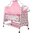 BABYBLESSING Metal Baby Cradle With Swing And Mosquito Net | With Swing Lock | Foldable | Sturdy And Safe | Durable | With Mosquito Net & Pillow | Jhulla | Baby Swing | 0-15 Months | Pink